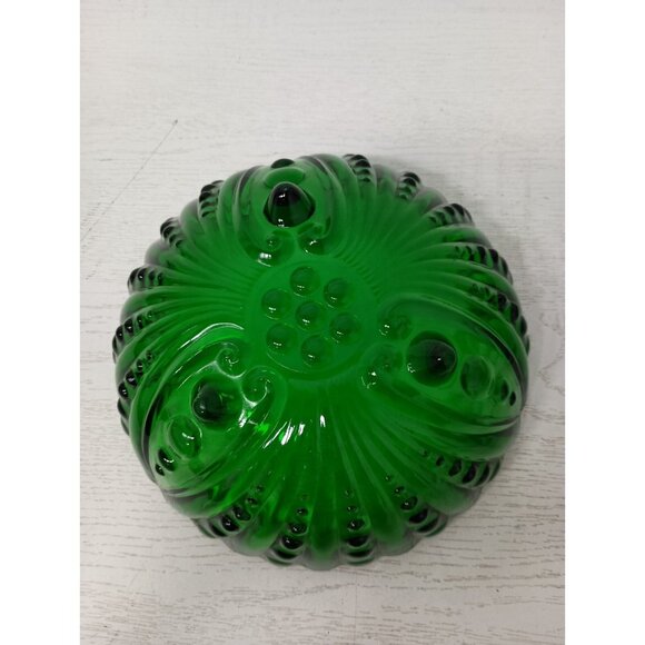 Vintage 50s Anchor Hocking Emerald Green Bubble Glass Footed Bowl Mid Century - Picture 5 of 7
